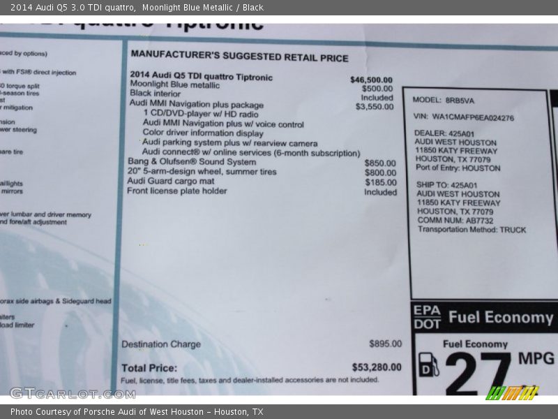 Moonlight Blue Metallic / Black 2014 Audi Q5 3.0 TDI quattro