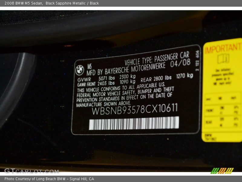 Black Sapphire Metallic / Black 2008 BMW M5 Sedan