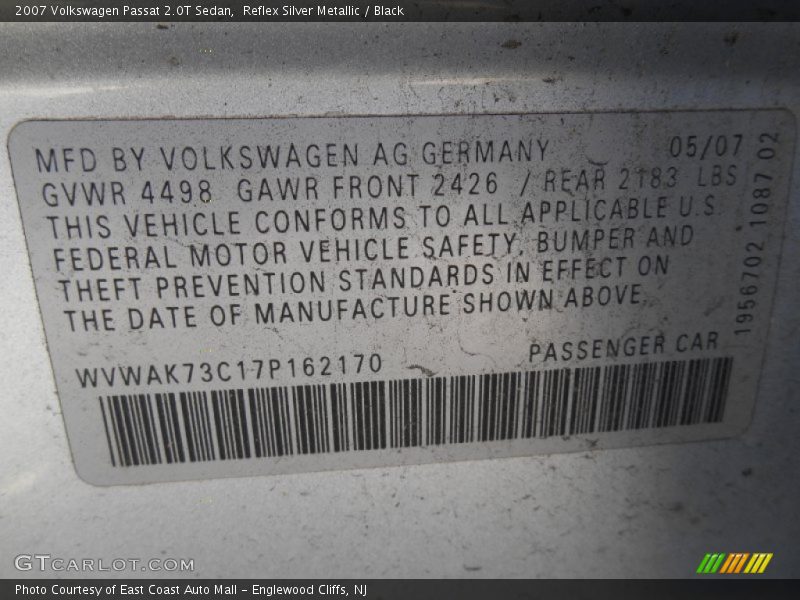Reflex Silver Metallic / Black 2007 Volkswagen Passat 2.0T Sedan