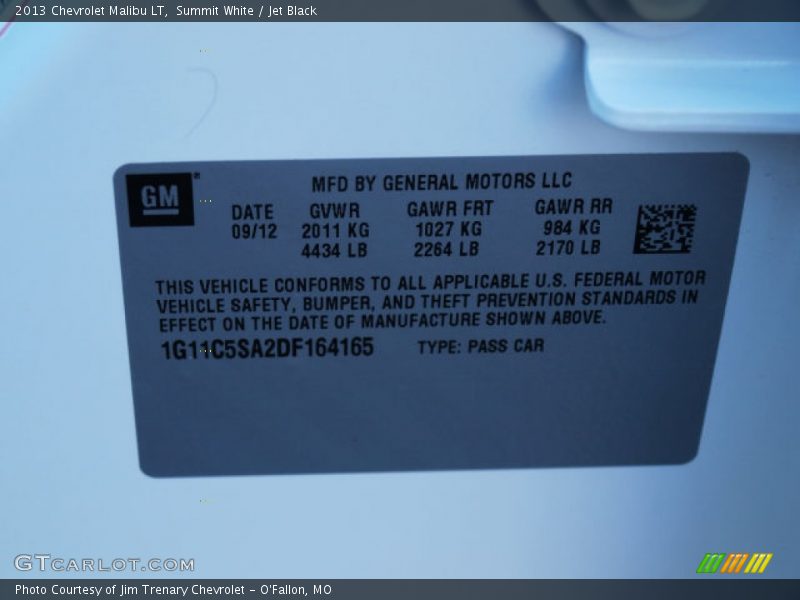 Summit White / Jet Black 2013 Chevrolet Malibu LT