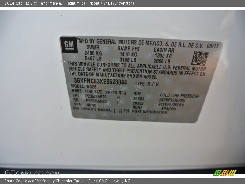 Platinum Ice Tricoat / Shale/Brownstone 2014 Cadillac SRX Performance