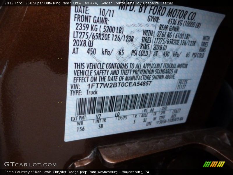 Golden Bronze Metallic / Chaparral Leather 2012 Ford F250 Super Duty King Ranch Crew Cab 4x4