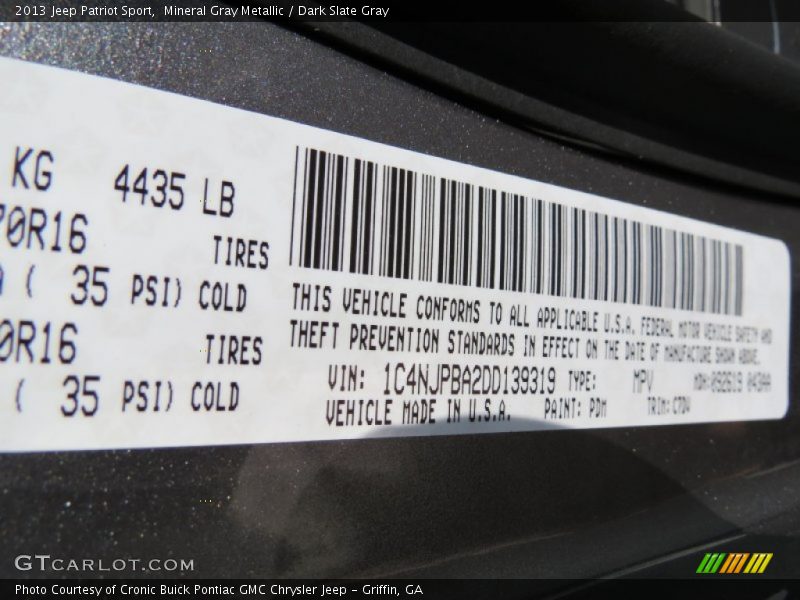 Mineral Gray Metallic / Dark Slate Gray 2013 Jeep Patriot Sport