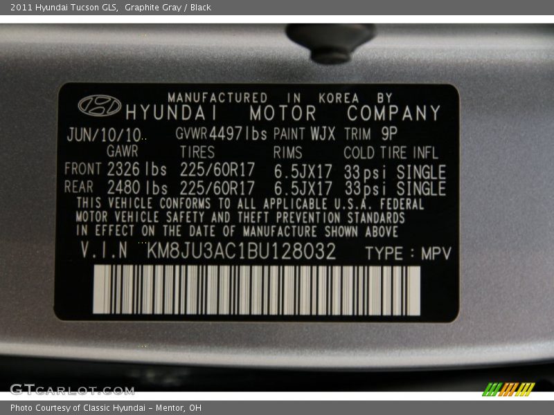 Graphite Gray / Black 2011 Hyundai Tucson GLS