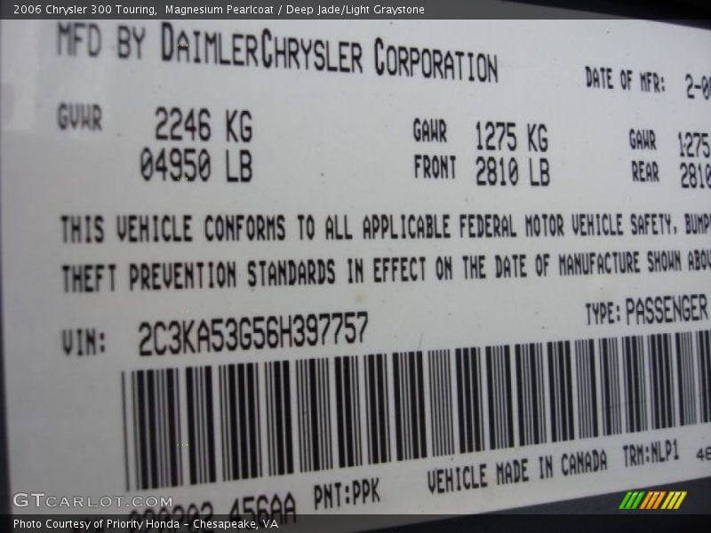Magnesium Pearlcoat / Deep Jade/Light Graystone 2006 Chrysler 300 Touring
