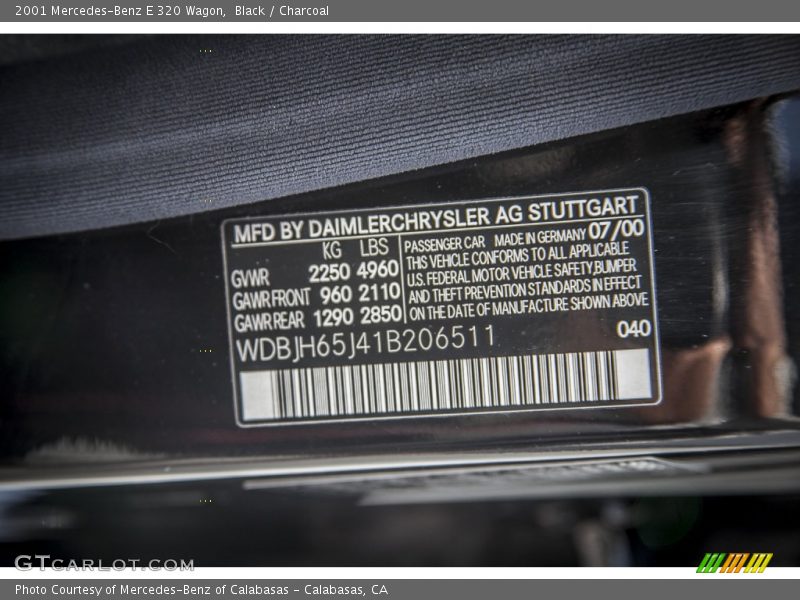 2001 E 320 Wagon Black Color Code 040