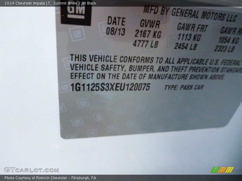 Summit White / Jet Black 2014 Chevrolet Impala LT