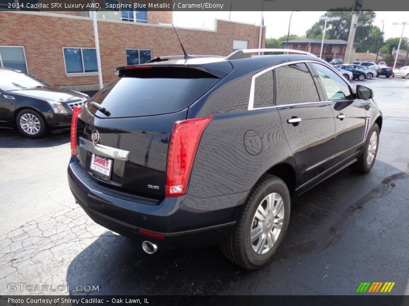 Sapphire Blue Metallic / Caramel/Ebony 2014 Cadillac SRX Luxury AWD