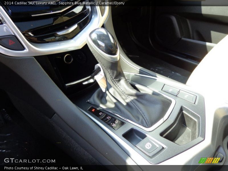 Sapphire Blue Metallic / Caramel/Ebony 2014 Cadillac SRX Luxury AWD