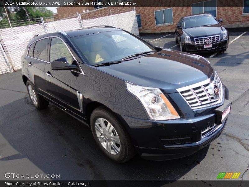 Sapphire Blue Metallic / Caramel/Ebony 2014 Cadillac SRX Luxury AWD