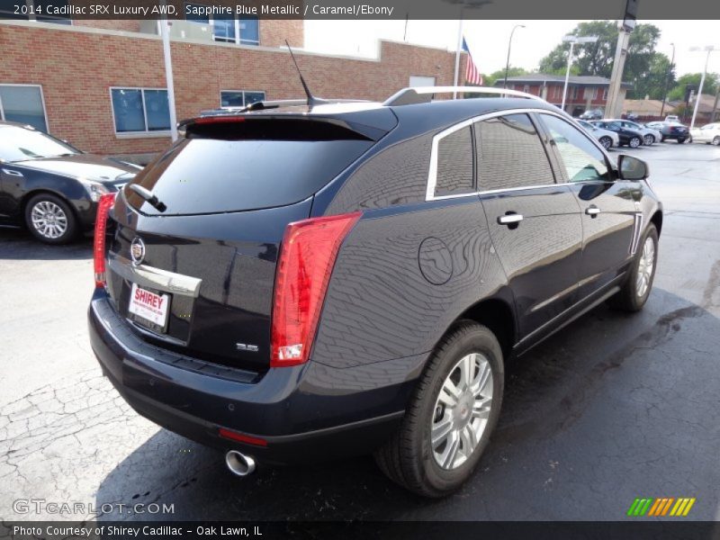 Sapphire Blue Metallic / Caramel/Ebony 2014 Cadillac SRX Luxury AWD