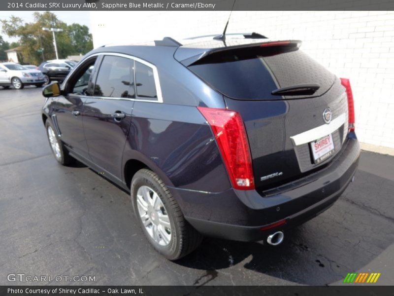Sapphire Blue Metallic / Caramel/Ebony 2014 Cadillac SRX Luxury AWD