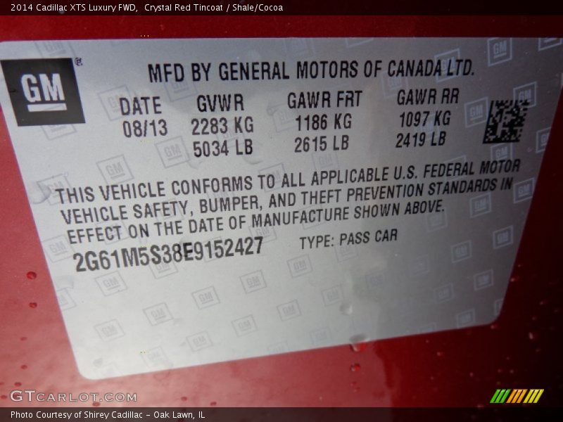 Crystal Red Tincoat / Shale/Cocoa 2014 Cadillac XTS Luxury FWD