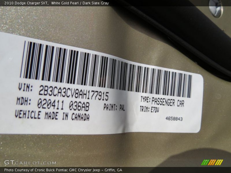 White Gold Pearl / Dark Slate Gray 2010 Dodge Charger SXT