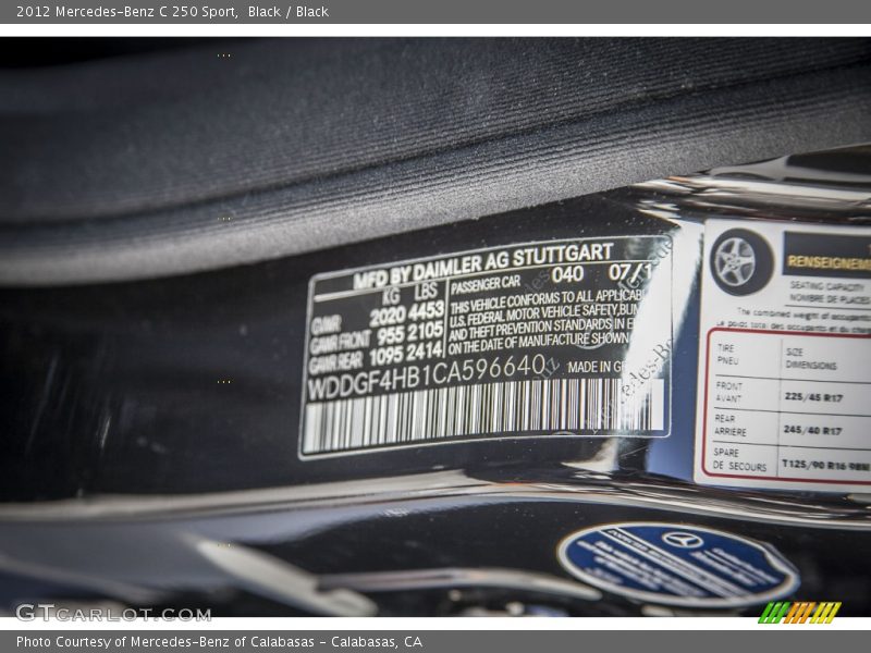 Black / Black 2012 Mercedes-Benz C 250 Sport