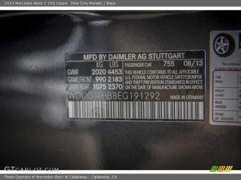 Steel Grey Metallic / Black 2014 Mercedes-Benz C 250 Coupe