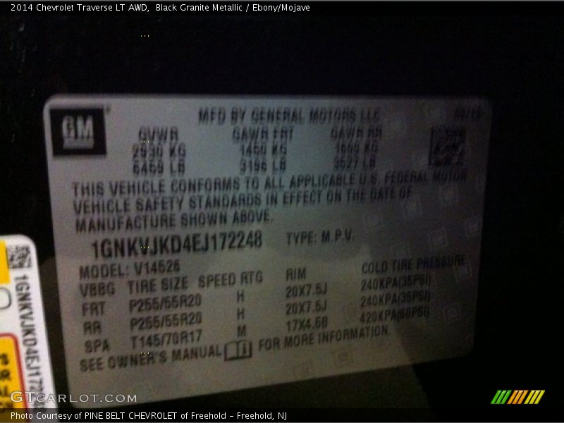 Black Granite Metallic / Ebony/Mojave 2014 Chevrolet Traverse LT AWD