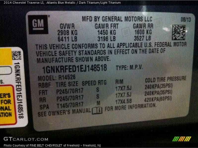 Atlantis Blue Metallic / Dark Titanium/Light Titanium 2014 Chevrolet Traverse LS