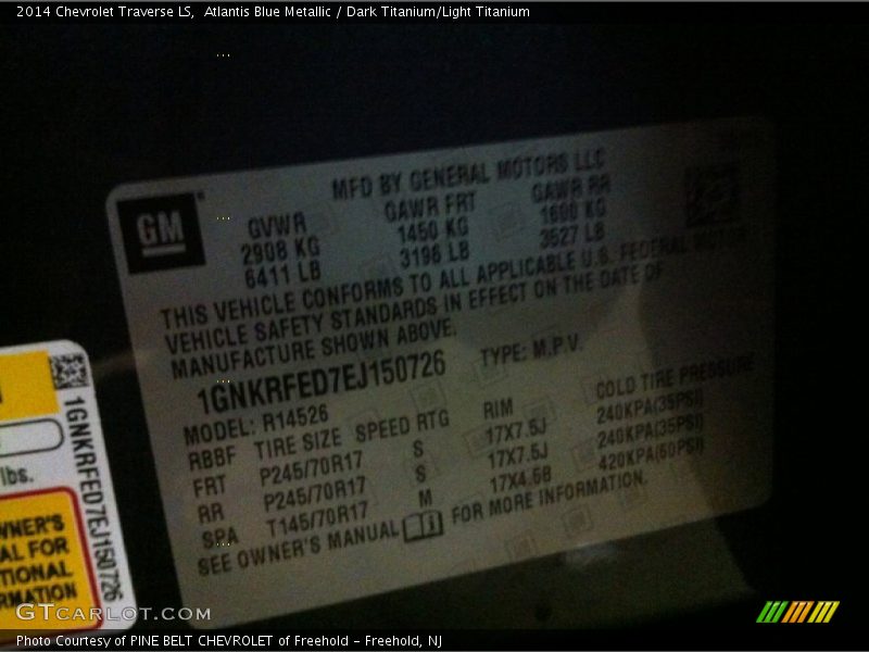 Atlantis Blue Metallic / Dark Titanium/Light Titanium 2014 Chevrolet Traverse LS
