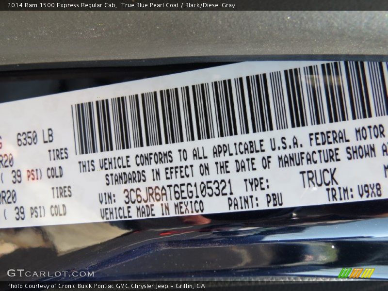 2014 1500 Express Regular Cab True Blue Pearl Coat Color Code PBU