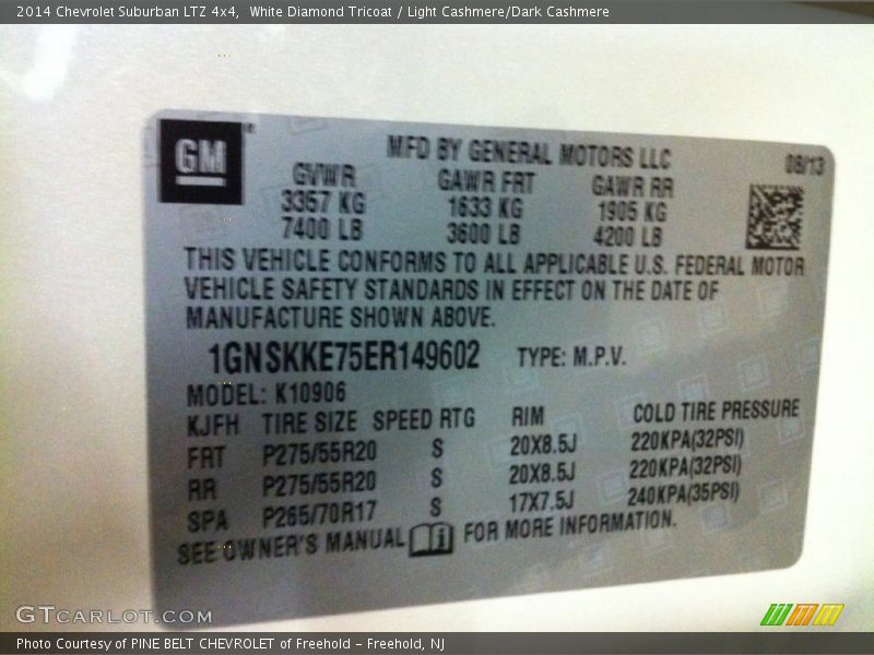 White Diamond Tricoat / Light Cashmere/Dark Cashmere 2014 Chevrolet Suburban LTZ 4x4