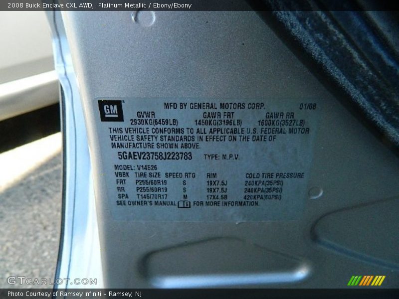 Platinum Metallic / Ebony/Ebony 2008 Buick Enclave CXL AWD