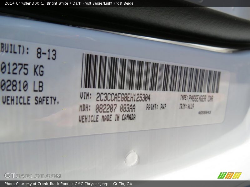 2014 300 C Bright White Color Code PW7