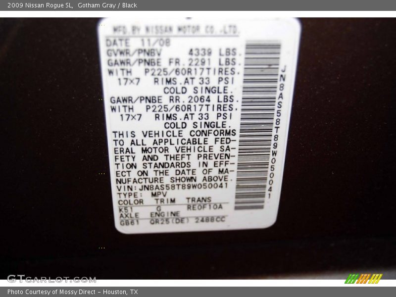 Gotham Gray / Black 2009 Nissan Rogue SL