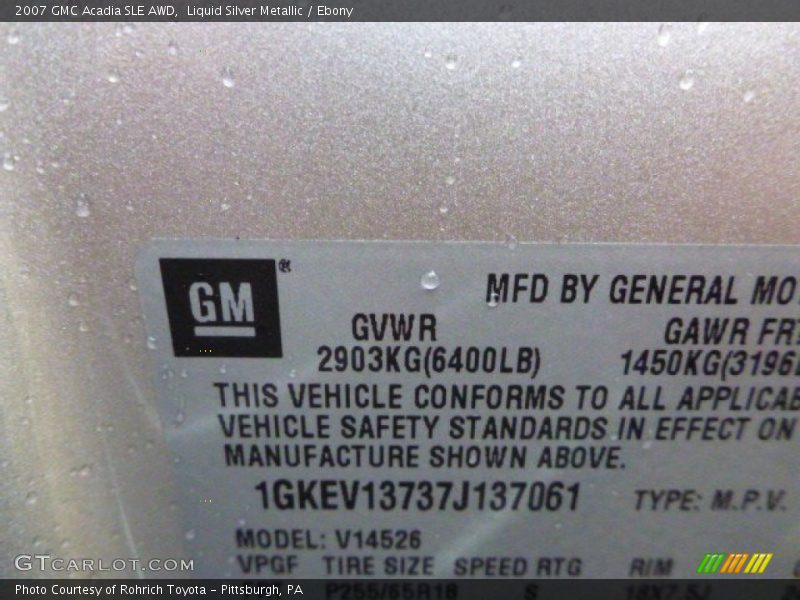 Liquid Silver Metallic / Ebony 2007 GMC Acadia SLE AWD