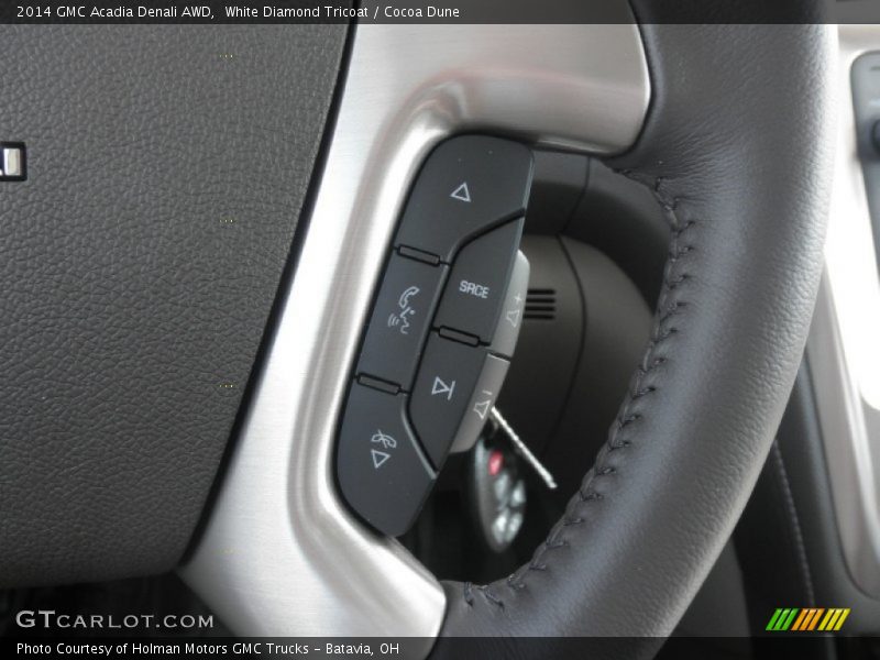 White Diamond Tricoat / Cocoa Dune 2014 GMC Acadia Denali AWD