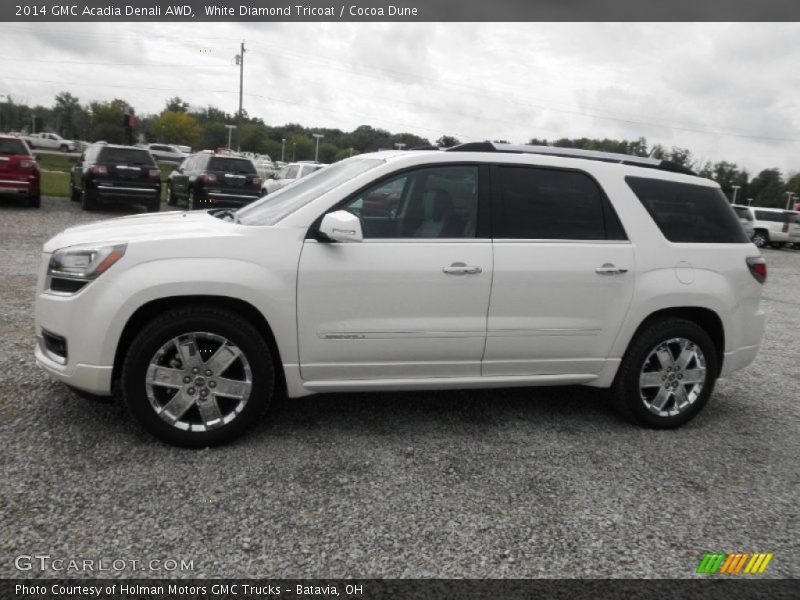 White Diamond Tricoat / Cocoa Dune 2014 GMC Acadia Denali AWD