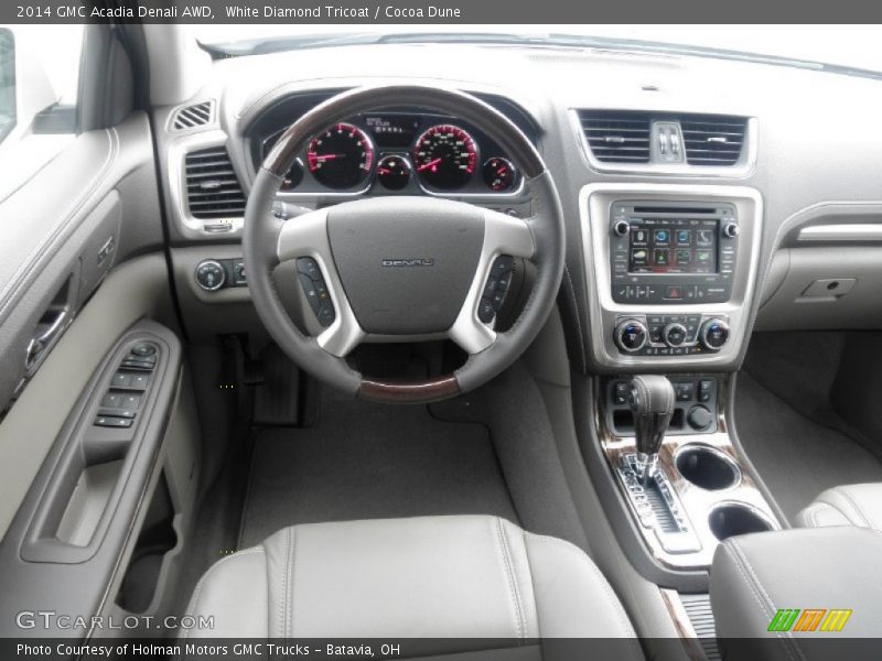 White Diamond Tricoat / Cocoa Dune 2014 GMC Acadia Denali AWD