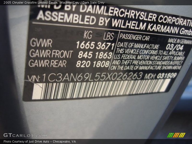 Machine Grey / Dark Slate Grey 2005 Chrysler Crossfire Limited Coupe
