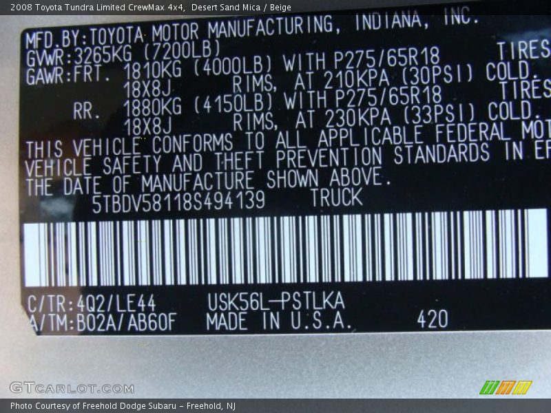 Desert Sand Mica / Beige 2008 Toyota Tundra Limited CrewMax 4x4