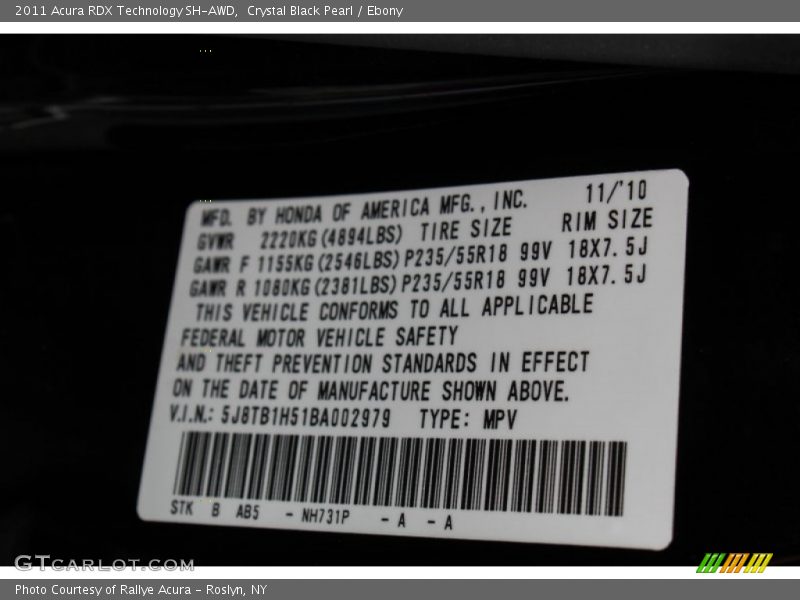 Crystal Black Pearl / Ebony 2011 Acura RDX Technology SH-AWD