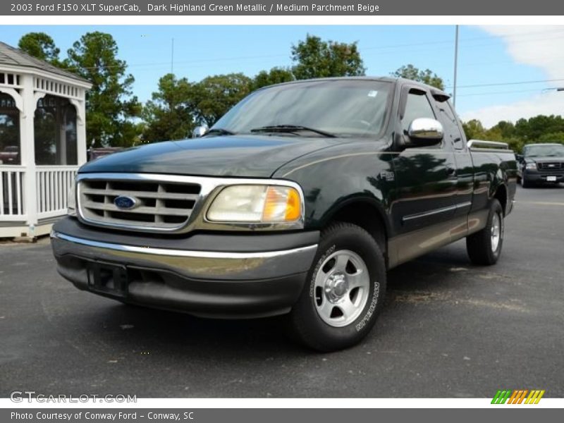 Dark Highland Green Metallic / Medium Parchment Beige 2003 Ford F150 XLT SuperCab