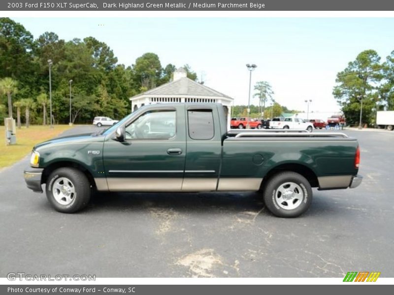 Dark Highland Green Metallic / Medium Parchment Beige 2003 Ford F150 XLT SuperCab
