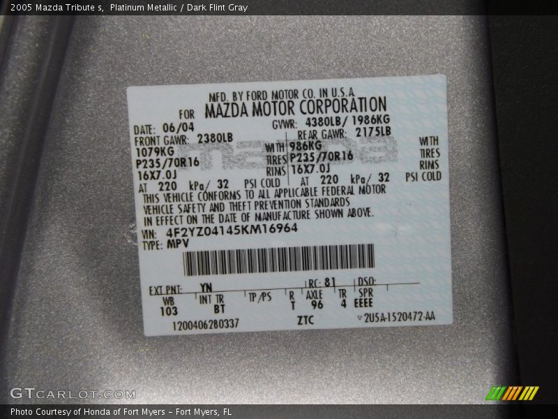 Platinum Metallic / Dark Flint Gray 2005 Mazda Tribute s