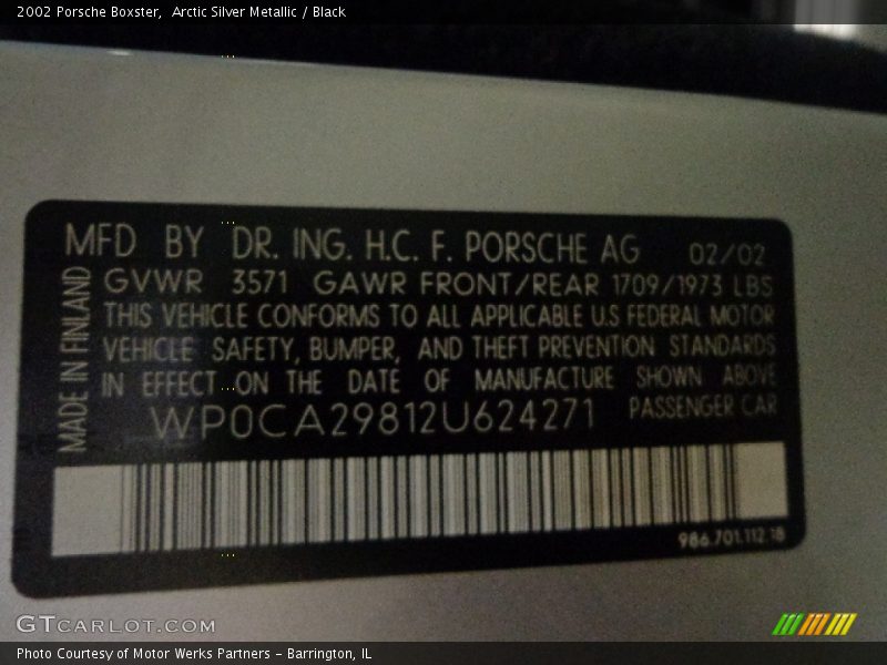 Arctic Silver Metallic / Black 2002 Porsche Boxster