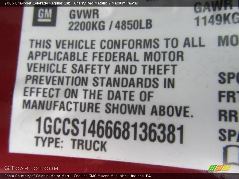 Cherry Red Metallic / Medium Pewter 2006 Chevrolet Colorado Regular Cab