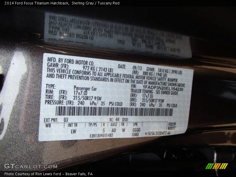 2014 Focus Titanium Hatchback Sterling Gray Color Code UJ