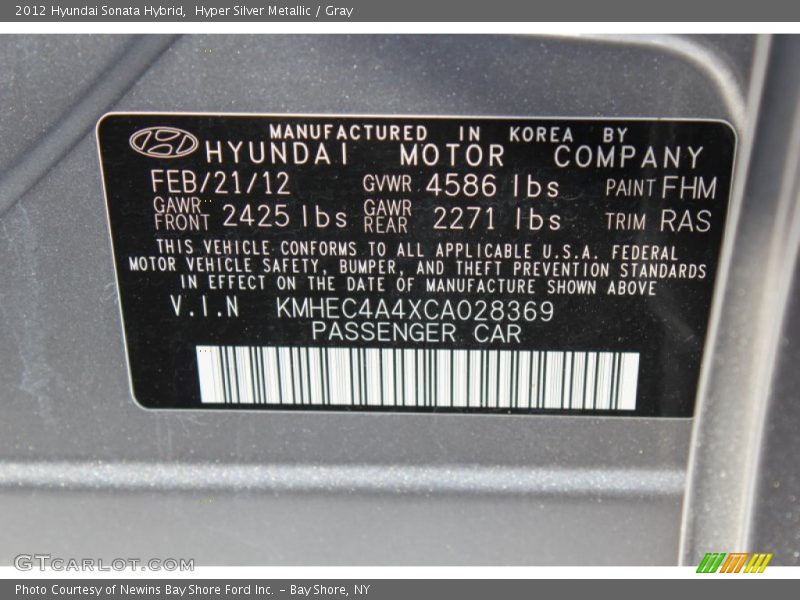 Hyper Silver Metallic / Gray 2012 Hyundai Sonata Hybrid