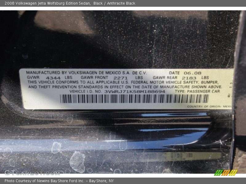 Black / Anthracite Black 2008 Volkswagen Jetta Wolfsburg Edition Sedan