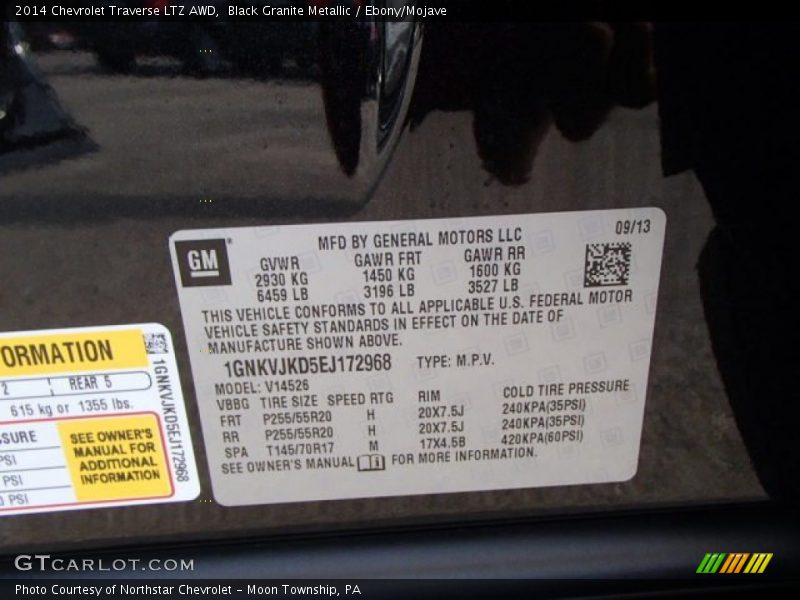 Info Tag of 2014 Traverse LTZ AWD