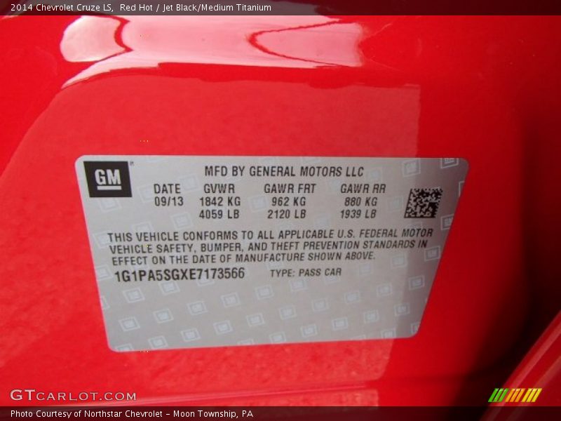 Red Hot / Jet Black/Medium Titanium 2014 Chevrolet Cruze LS