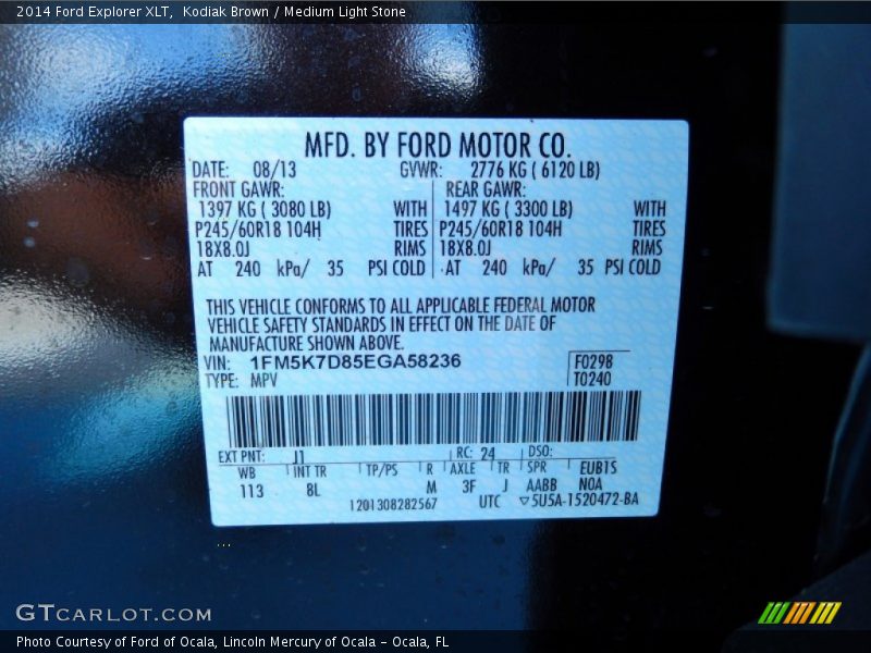 Kodiak Brown / Medium Light Stone 2014 Ford Explorer XLT