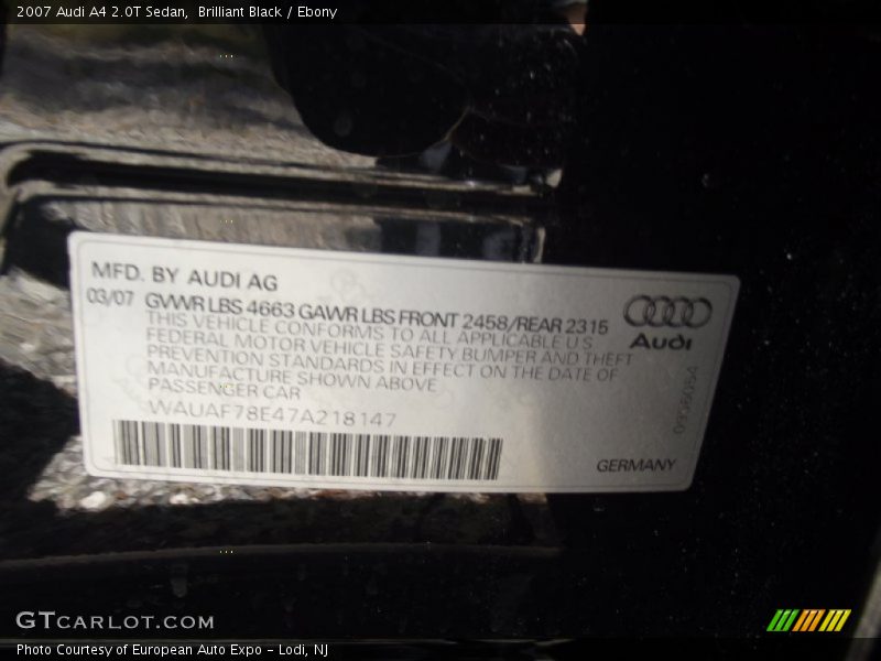 Brilliant Black / Ebony 2007 Audi A4 2.0T Sedan