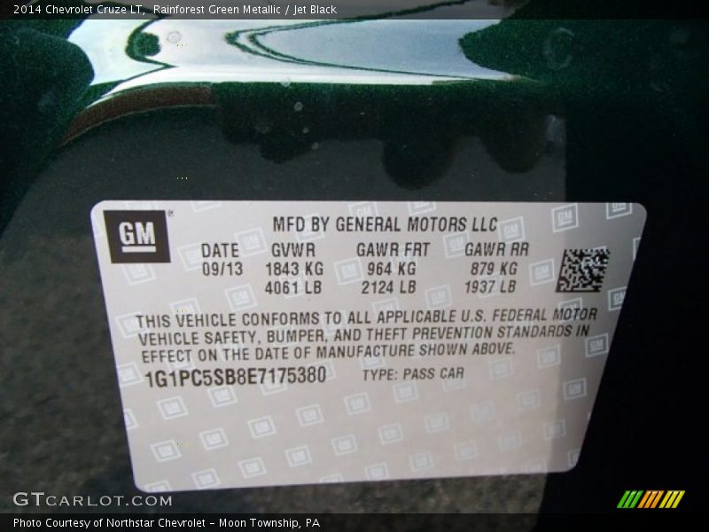 Rainforest Green Metallic / Jet Black 2014 Chevrolet Cruze LT
