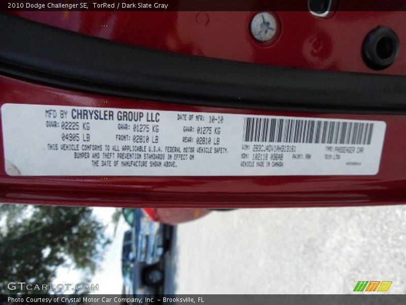 TorRed / Dark Slate Gray 2010 Dodge Challenger SE