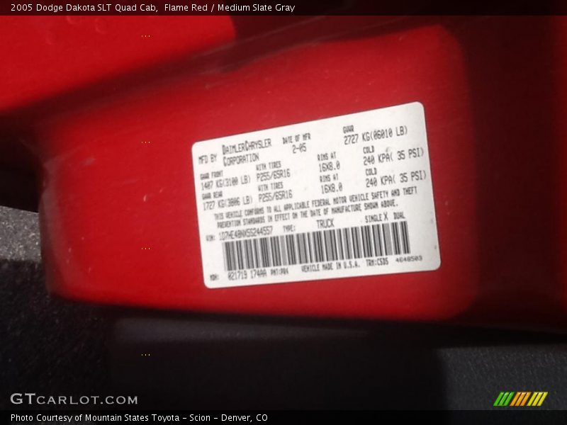 Flame Red / Medium Slate Gray 2005 Dodge Dakota SLT Quad Cab